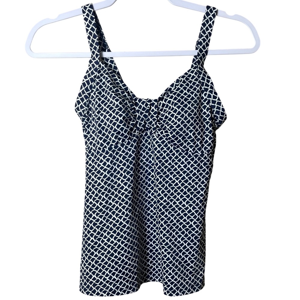 L.L.Bean Navy White Tankini Top Size 4 Preppy Coastal Beach Swimwear UPF